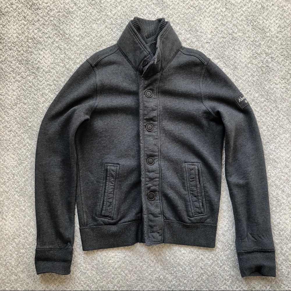 A&F Muscle Mountain Sawteeth Sweater Gray Zipper/Buttons Men's Medium